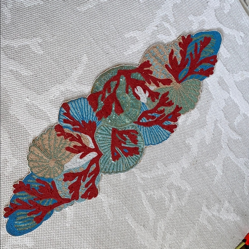 Pier 1 Beaded Table Runner with Red Coral and Blue Accents